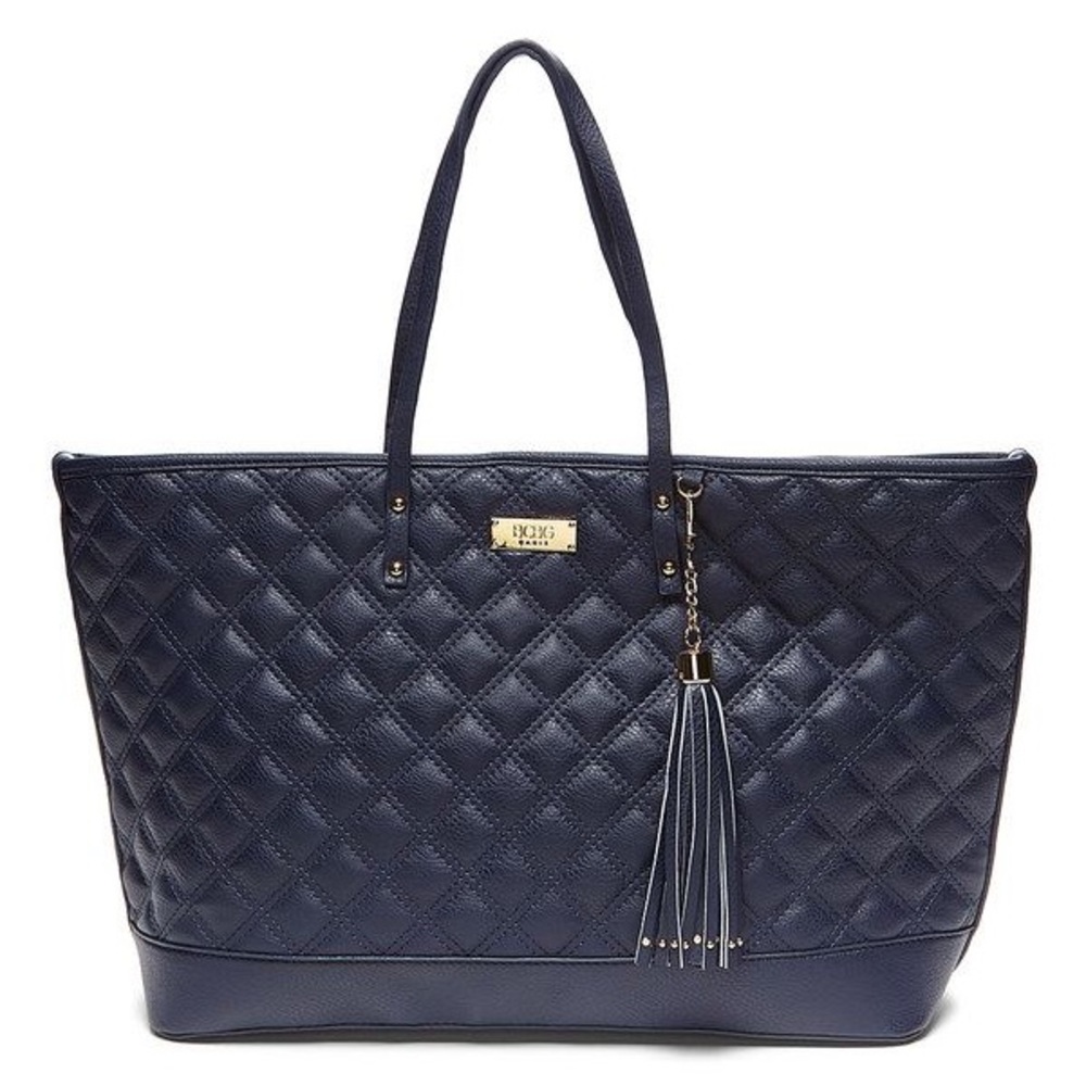 BCBG Paris Navy Blue Quilted Faux Vegan Leather Large Tote Carry Hand Bag Purse